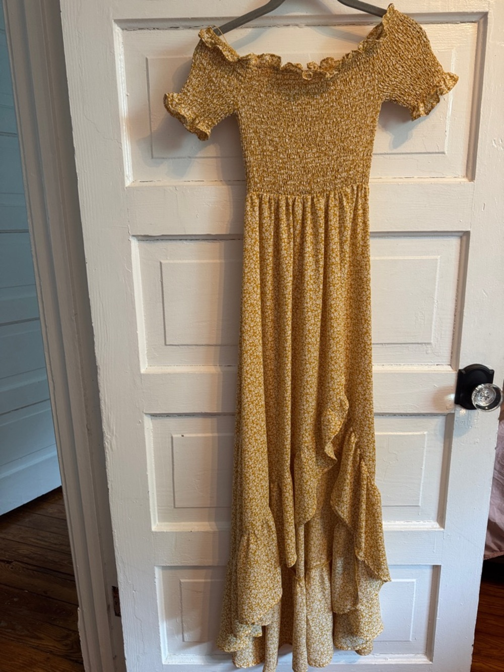 Girls' Mustard Yellow Smocked Ruffle Maxi Dress